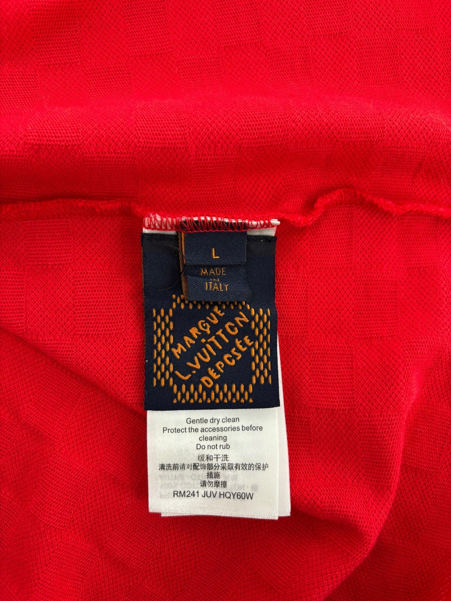 Louis Vuitton Cotton Pique T-Shirt with Embroidered LV Patch Bright Red