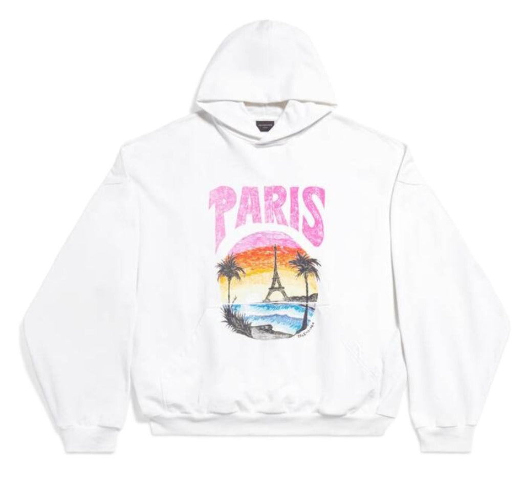Paris Tropical Round Hoodie Oversized White/pink