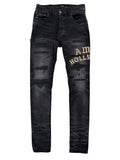 Amiri Hollywood Logo Patch Distressed Denim Black