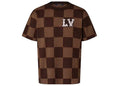 Louis Vuitton Short-Sleeved Cotton Damier Crewneck with Crystal LV Patch Sienna