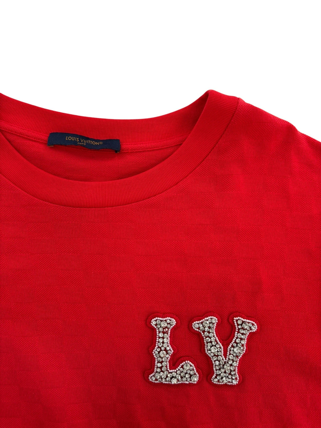 Louis Vuitton Cotton Pique T-Shirt with Embroidered LV Patch Bright Red